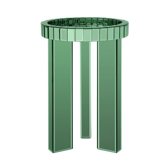 Blue Mirrored End Table, 23" H Round Glass Side Table with Three Legs