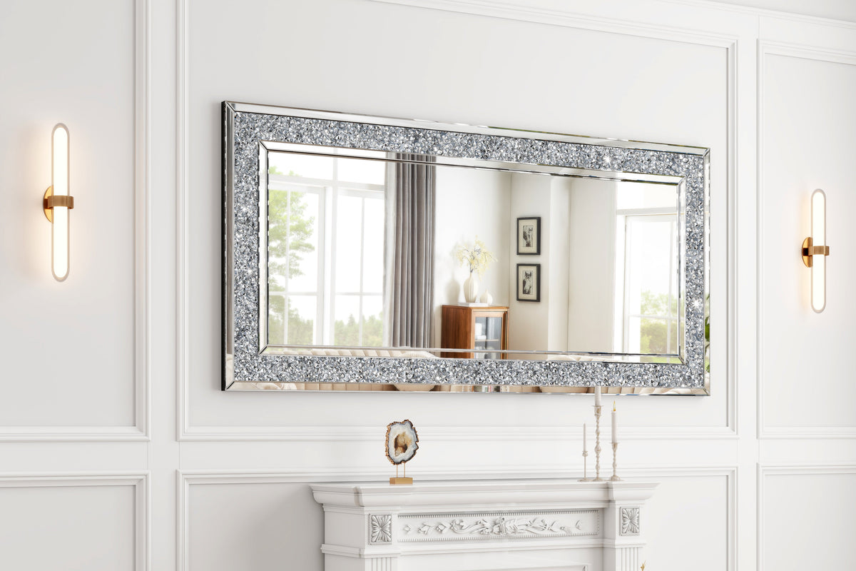 Floor Mirror, Glass Full Length Mirror with Crushed Diamond Frame