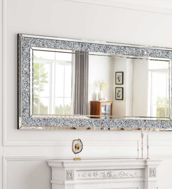 Floor Mirror, Glass Full Length Mirror with Crushed Diamond Frame