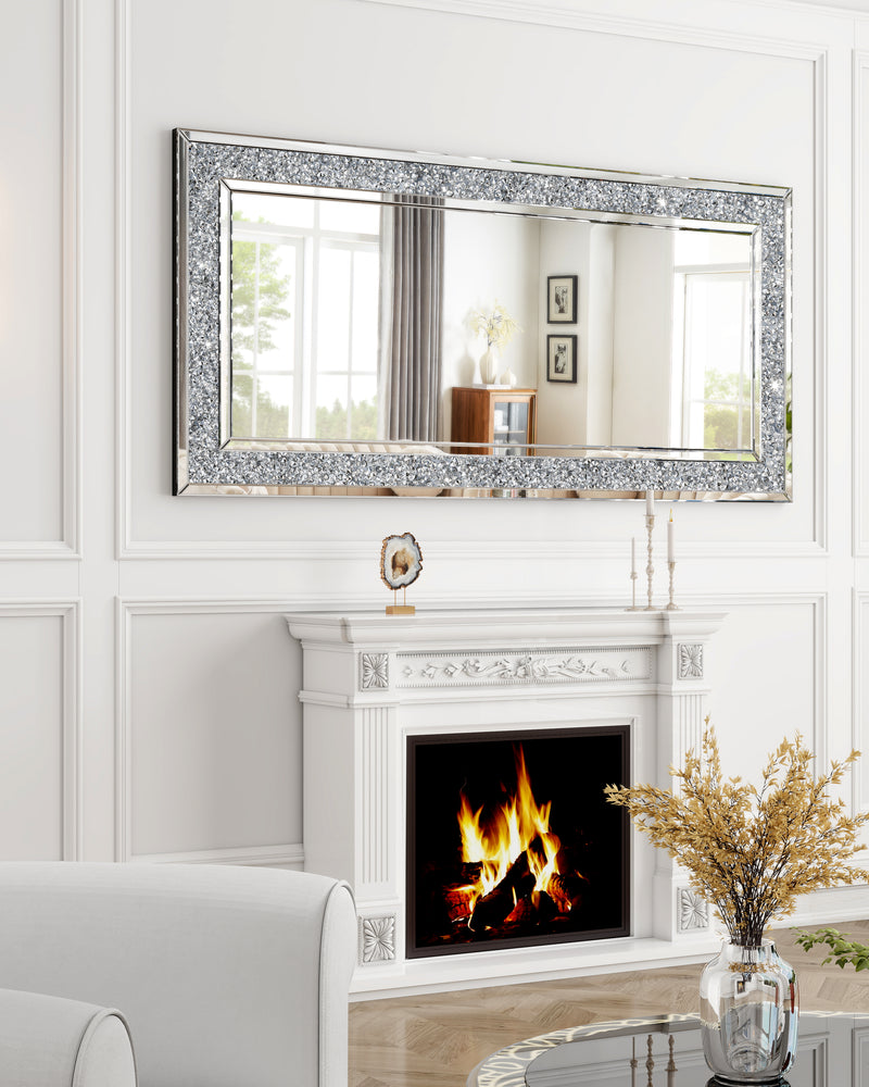 Floor Mirror, Glass Full Length Mirror with Crushed Diamond Frame