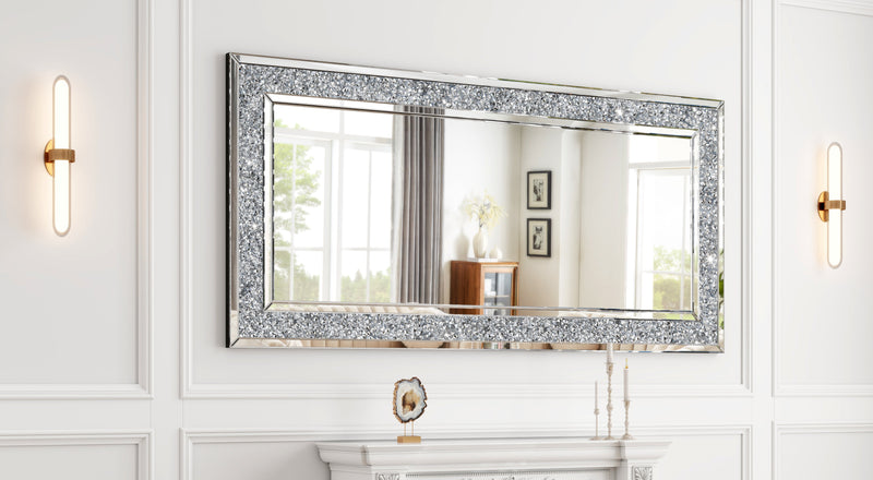Floor Mirror, Glass Full Length Mirror with Crushed Diamond Frame