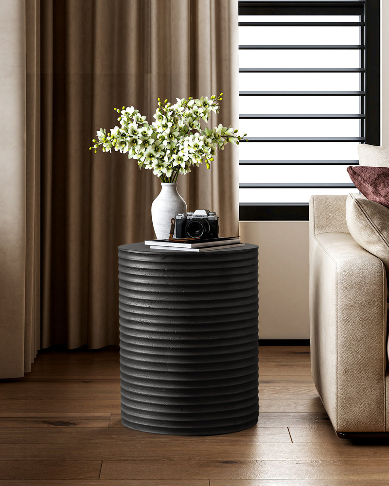 Black Modern Cylinder Side Table Minimalist Outdoor End Table