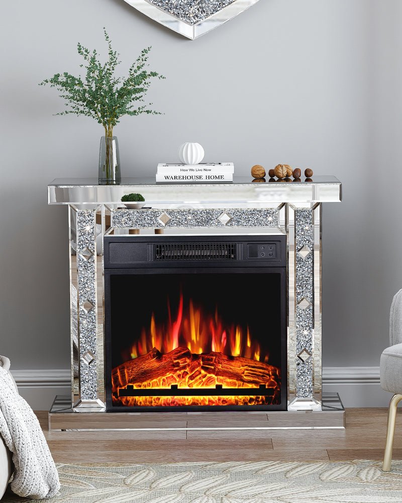Mirrored Electric Fireplace, Fireplace Mantel Freestanding Heater Firebox with Remote Control
