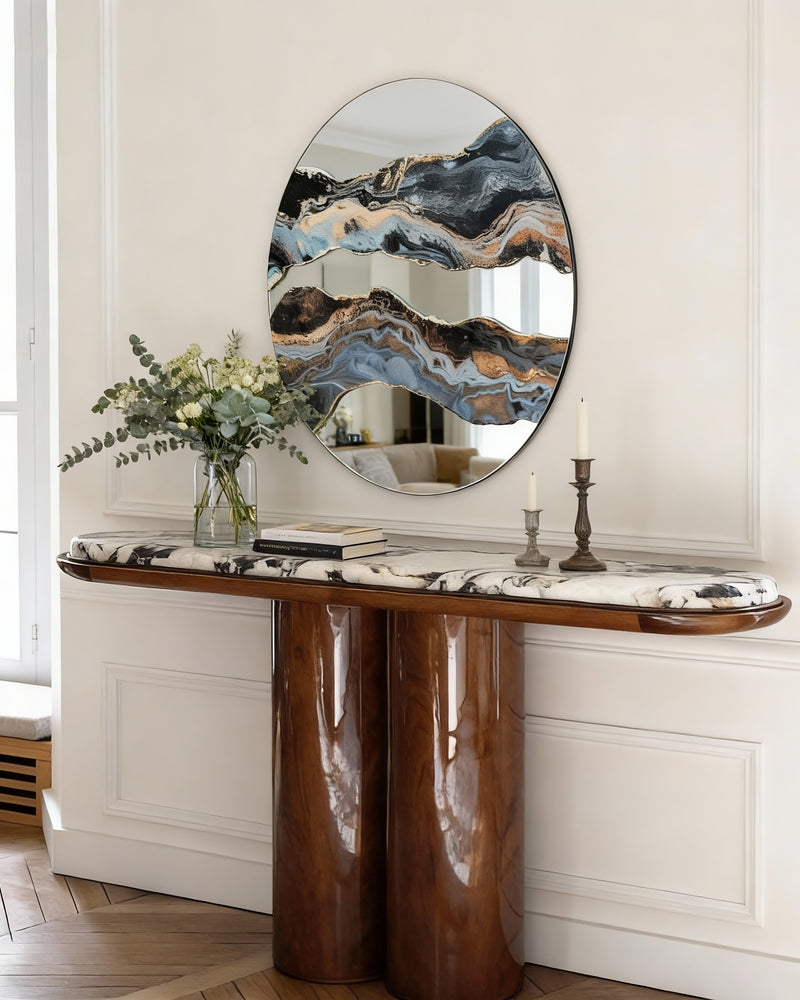 Artistic Marble Patterned Round Wall Mirror