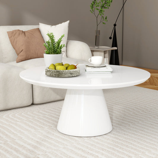White Modern Round Coffee Table with Cone