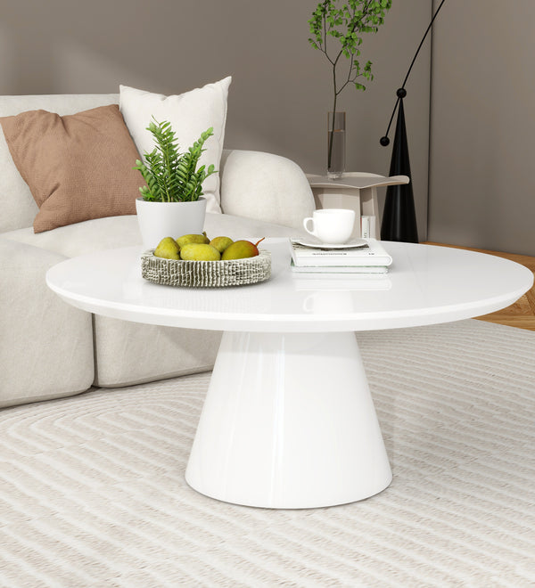 White Modern Round Coffee Table with Cone