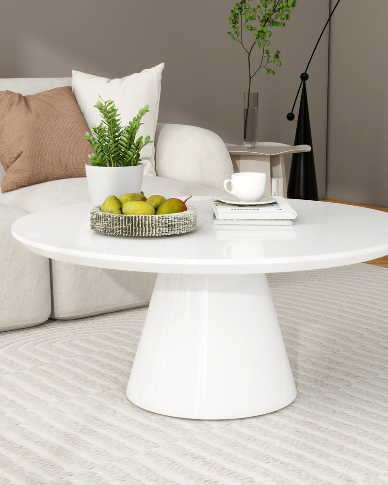 White Modern Round Coffee Table with Cone