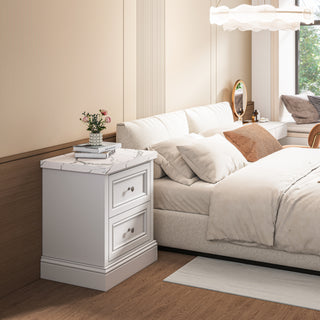2-Drawer Nightstand with Faux Marble Top