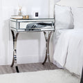 Mirrored Bedside Table with Stainless Steel,Silver Single Drawer Mirrored Night Table