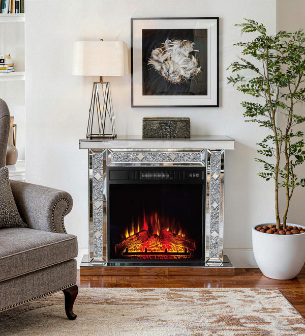 Mirrored Electric Fireplace, Fireplace Mantel Freestanding Heater Firebox with Remote Control