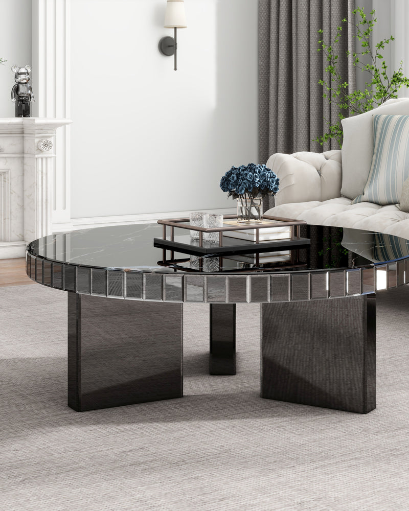 Black Mirrored Coffee Table with Marble Pattern