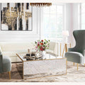 Mirrored Coffee Table, Rectangular Glass Dinning Table with Brushed Gold Frame