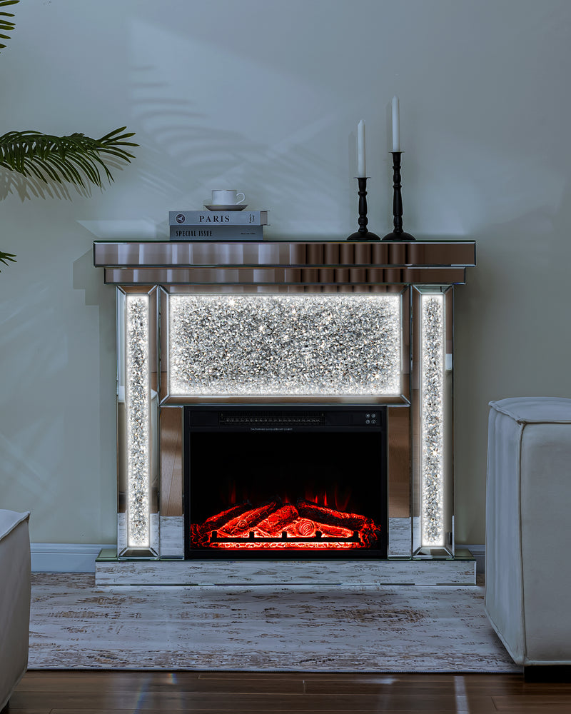 Electric Fireplace with Glass Mantel Surround, Crushed Diamonds inlay