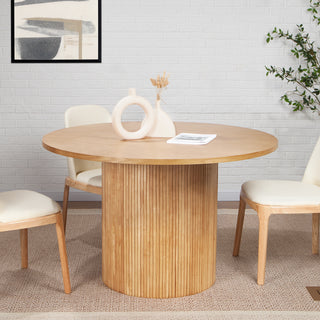 Oak Wood Round Fluted Pedestal Dining Table