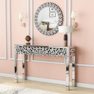 Glam Mirrored Entryway Table Console Table with Crystal Frame