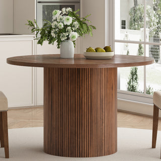 Walnut Brown Round Kitchen Table Solid Wood Dining Table