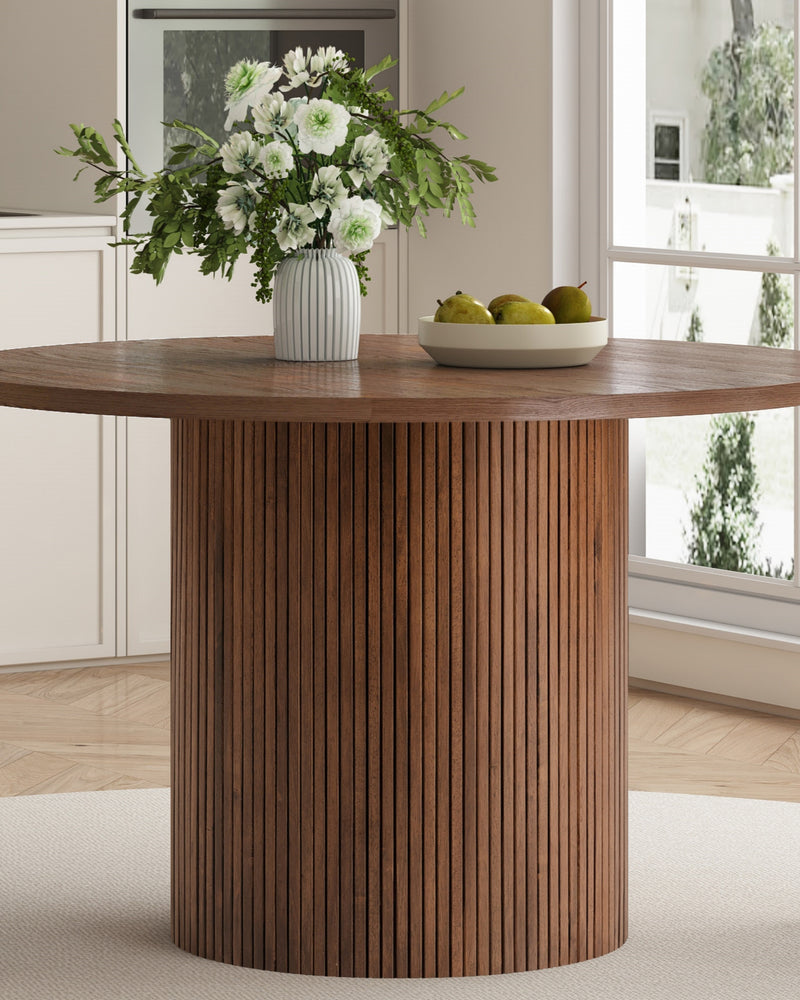 Walnut Brown Round Kitchen Table Solid Wood Dining Table