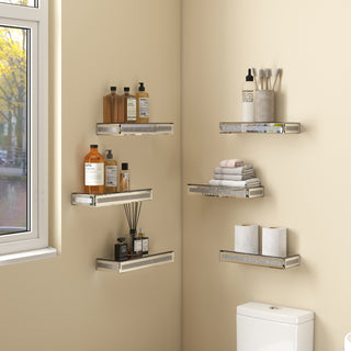 Mirrored Floating Shelves Wall Mounted Set of 6, Glitter Glass Mirror Storage Wall Shelves