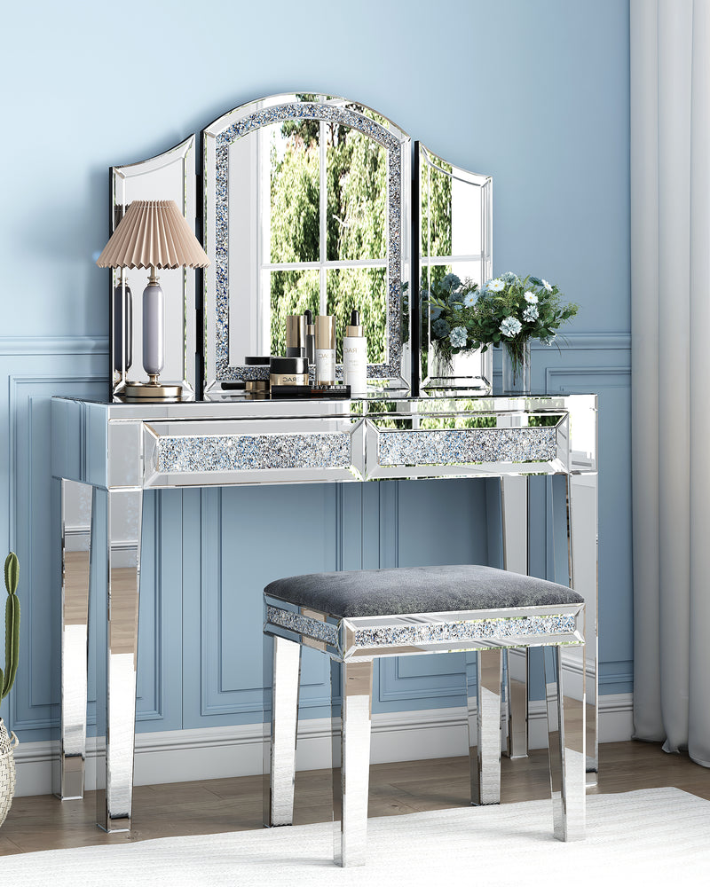 SHYFOY Trifold Mirror Vanity-Crushed Diamond 3 Way Mirror Bedrooms