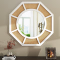 Large Rattan Mirror for Wall Decor Boho White Frame Wood