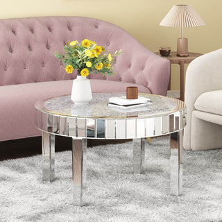 SHYFOY Diamonds Mirrored 4 Legs Glass Round Coffee Table