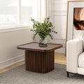 Square Wood Pedestal Coffee Table with Fluted Base