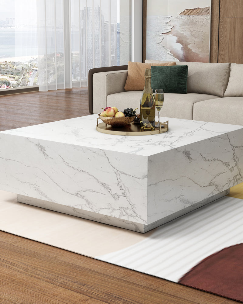 White Faux Marble Square Coffee Table