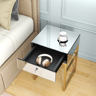 Mirrored Side Table Gold Legs Rectangle Accent End Table with Drawer