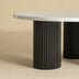 Black Modern Round Coffee Table Marble-Look Top
