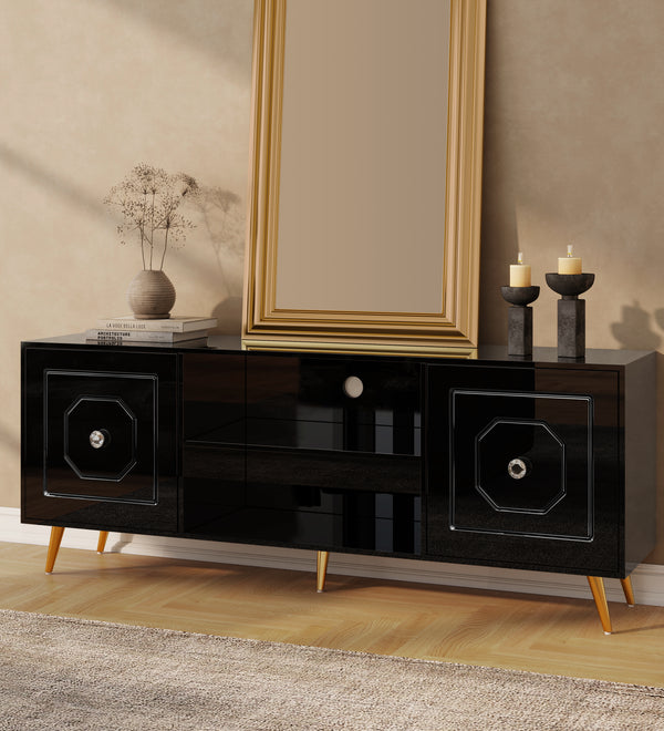 SHYFOY Modern TV Stand Black Media Console With Drawers