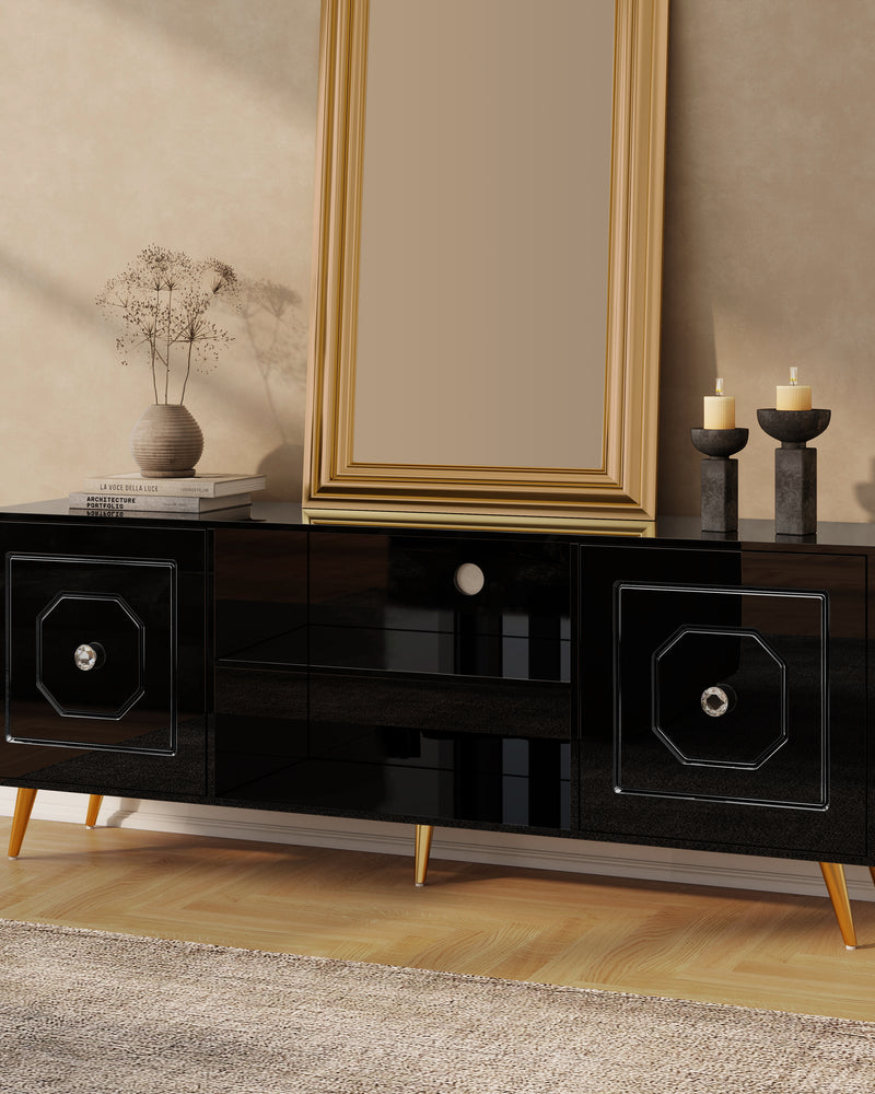 SHYFOY Modern TV Stand Black Media Console With Drawers
