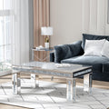 Mirrored Coffee Table with Crushed Diamond Inlay, Luxury Rectangular Glass Center Table