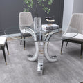Mirror Glass Pedestal Dining Table with Tempered Glass Tabletop