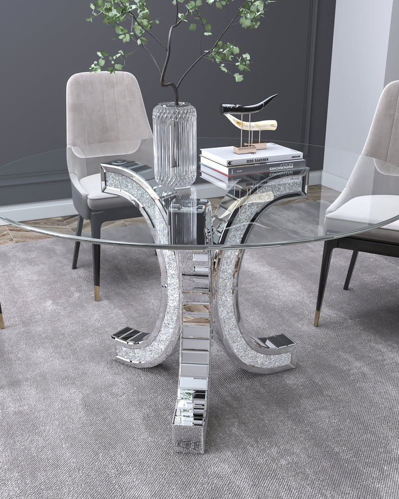 Mirror Glass Pedestal Dining Table with Tempered Glass Tabletop