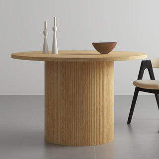 Oak Wood Round Fluted Pedestal Dining Table