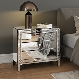33" Large Mirrored Glass Nightstand Bedroom Crystal Decor
