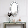 Oval Wall Mirror , Frameless Crystal Accent Mirror with Crushed Diamond Border
