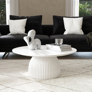 Modern Round Coffee Table, 35.4 inch White Drum Design
