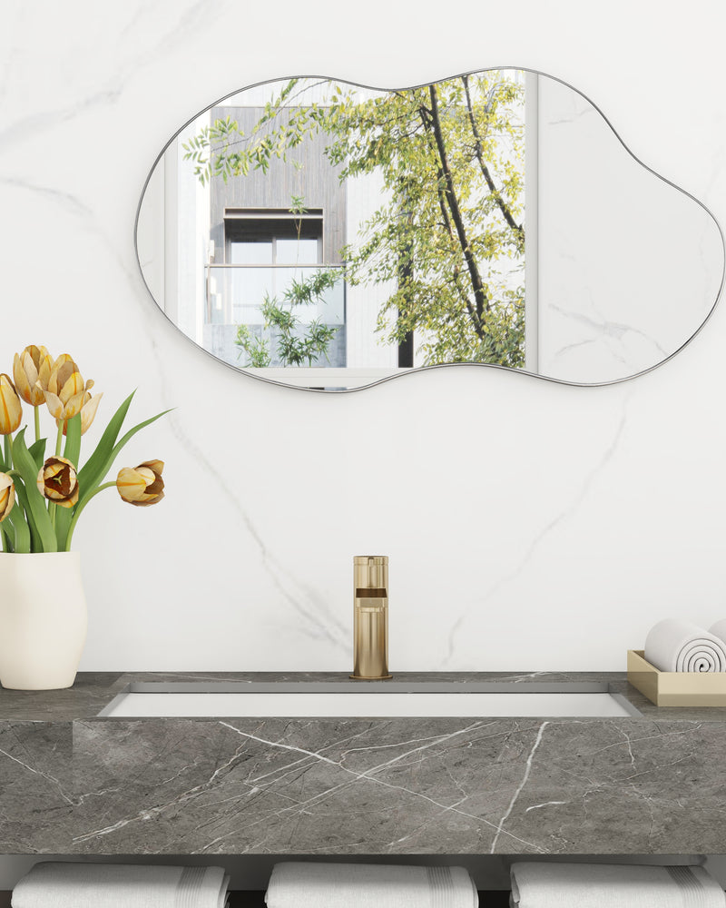 Silver Asymmetrical Wavy Antique Accent Wall Mirror