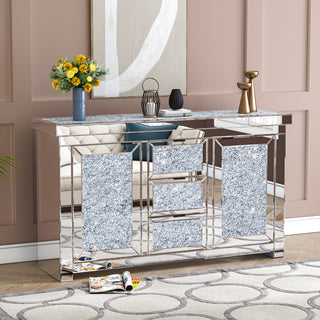 SHYFOY 57" Wide 3 Drawer Mirrored Glass Sideboard