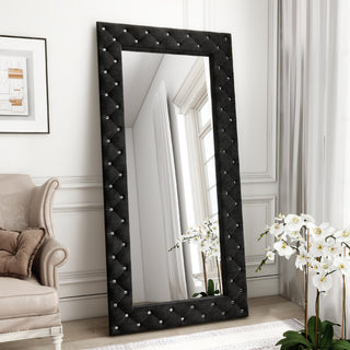 Oversized Full Length Mirror - Black Crystal Tufted