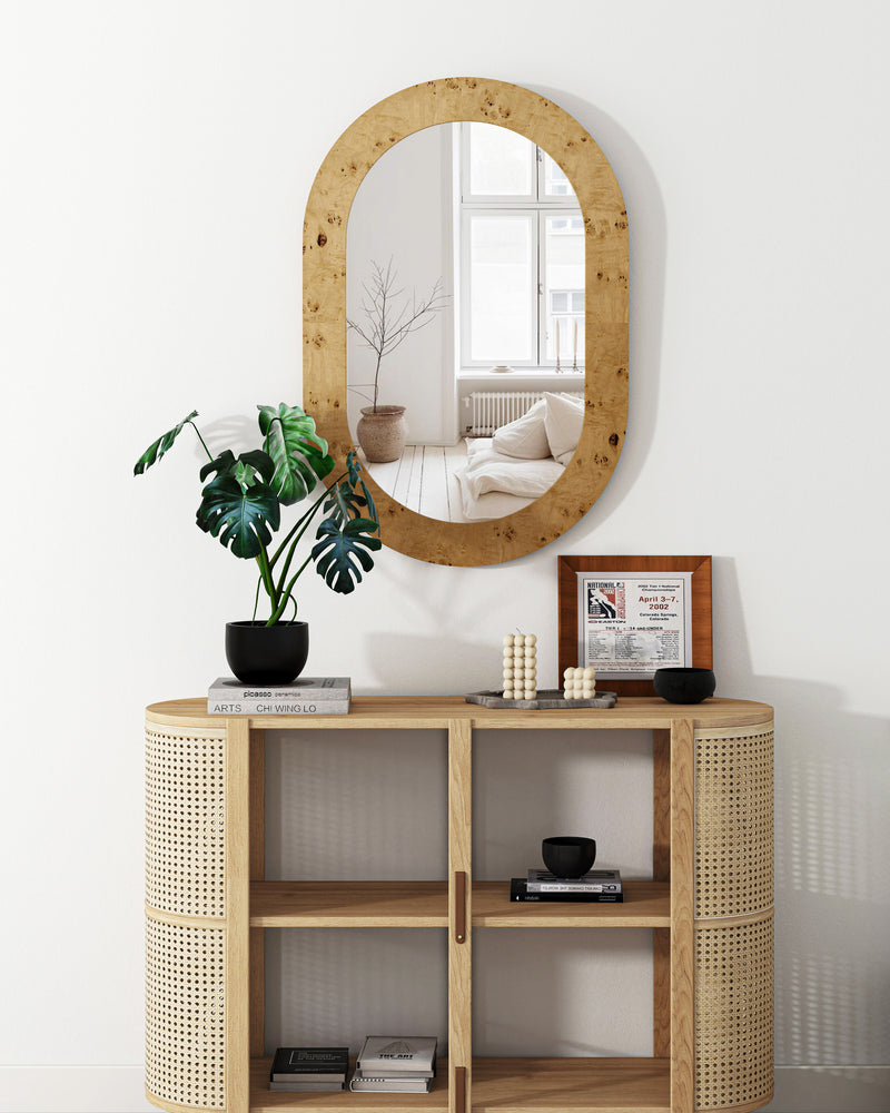 Elegant Wood Frame Oval Wall Mirror