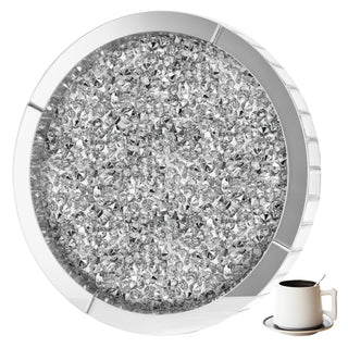 Luxury Round Glass Mirror Tray fills with Crushed Diamond