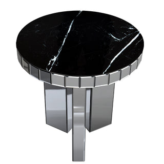 Marble 3 Leg Round End Table Side Table; Modern Black End Table