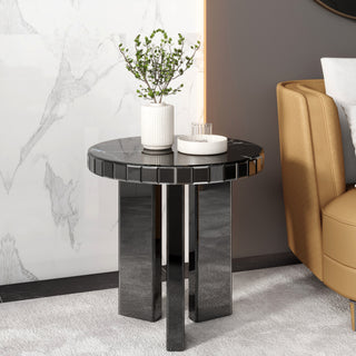 Marble 3 Leg Round End Table Side Table; Modern Black End Table