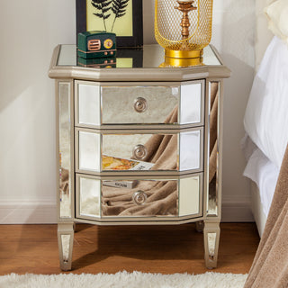 Accent Mirror Glass 3 Drawers Vintage Nightstand End Table