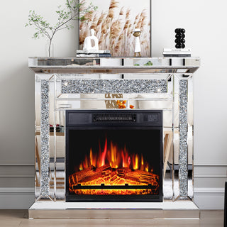 31.5'' W Electric Fireplace with Glass Mantel Surround, Crushed Diamonds inlay