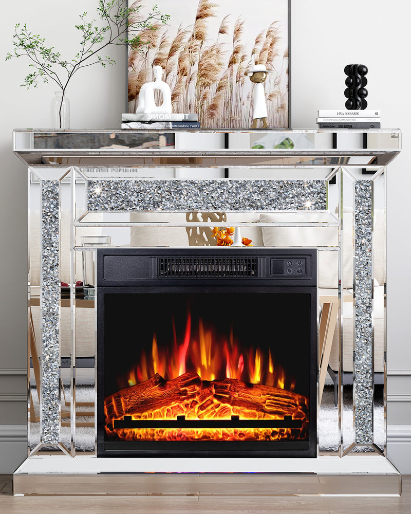 Electric Fireplace with Glass Mantel Surround, Crushed Diamonds inlay