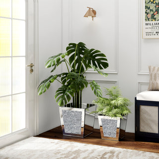 Silver Pot Planter crushed diamond vase ,Set of 2