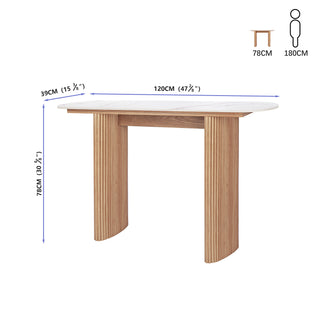 Natural  Marbled Wood Console Table Entryway Table with Fluted Base